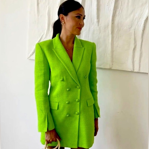 Zara Dresses & Skirts - Neon Green Tailored Textured Blazer Dress - Small